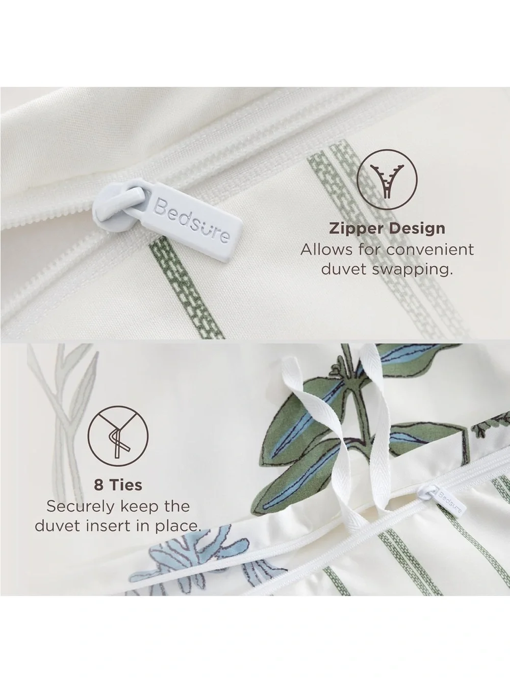 NEW Bedsure Duvet Cover Set w/zipper. Reversible. Floral and Stripe